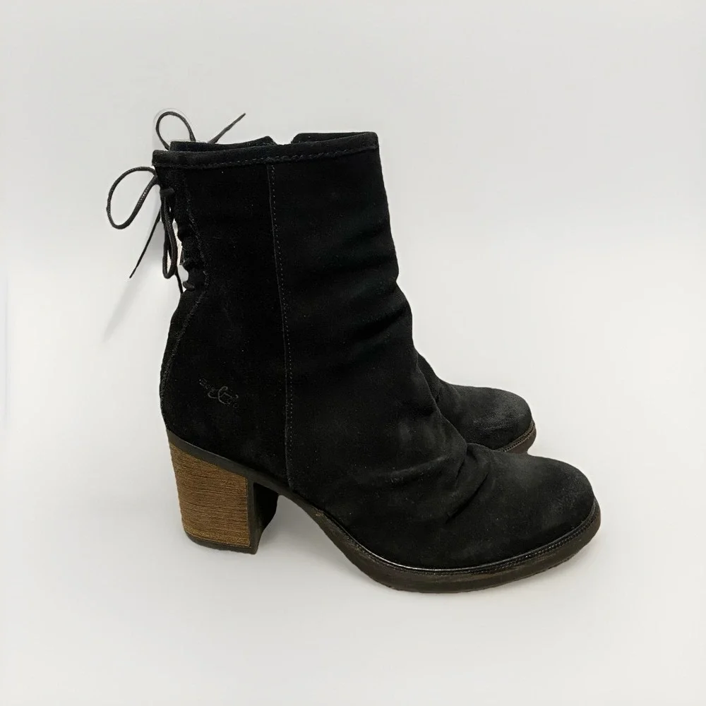 Bos & Co Barlow Ankle Boots Sz 8.5 Black Suede Block Heels Boho Western Moto